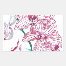 Hand Painted White Orchid design Original Rectangular Stickers