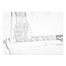 hand playing keyboard bw ink outline personalized invitation