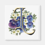 Handpainted Pansy Initial Monogram -  L Refrigerator Magnets