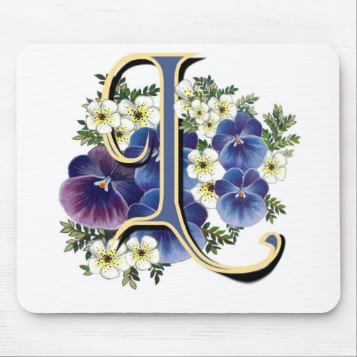Handpainted Pansy Initial Monogram -  L Mouse Pad