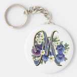 Handpainted Pansy Initial Monogram -  M Key Chain