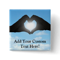 Hands in Heart Shape Silhouette on Blue Sky Buttons