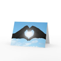 Hands in Heart Shape Silhouette on Blue Sky Card