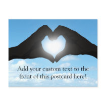 Hands in Heart Shape Silhouette on Blue Sky Postcard
