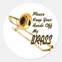 Hands Off Brass/ Trombone Round Stickers