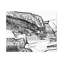 Hands playing piano bw sketch music design gallery wrap canvas