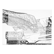 Hands playing piano bw sketch music design personalized announcements