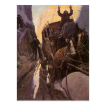 Hands Up! by NC Wyeth, Vintage Western Cowboys Postcards