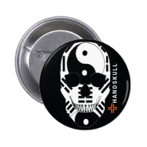 HANDSKULL Ying Yang,Happy skull,Ying Yang flag Button