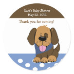 Handsome Brown Puppy Baby Shower Favour Sticker