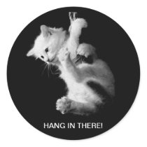 HANG IN THERE KITTEN STICKER WHITE ON BLACK SEAL