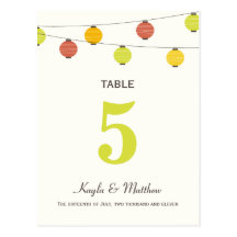 Hanging Lanterns Wedding Table Number Card Postcard