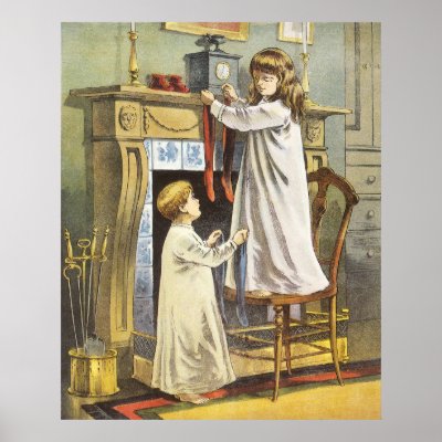 Hanging Stockings for Santa on Christmas Eve Posters