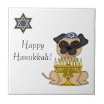Hanukkah-Pug Dog with Menorah tiles