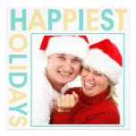 Happiest Holidays stagger steps bold blue sand Invites