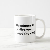 Happiness isa divorce...I kept the cat! mugs