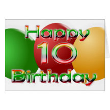 Happy 10th Birthday Balloon Card