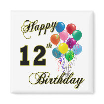 Happy 12th Birthday Gifts and Birthday Apparel Refrigerator Magnets