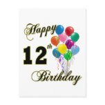 Happy 12th Birthday Gifts and Birthday Apparel Post Cards