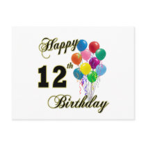 Happy 12th Birthday Gifts and Birthday Apparel Postcards