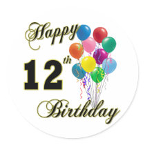 Happy 12th Birthday Gifts and Birthday Apparel Round Sticker