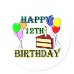 Happy 12th Birthday with Cake, Balloons and Candle stickers