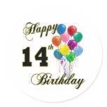 Happy 14th Birthday Gifts and Birthday Apparel Round Sticker