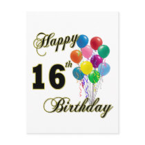 Happy 16th Birthday Gifts and Birthday Apparel Postcards