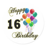 Happy 16th Birthday Gifts and Birthday Apparel Round Stickers