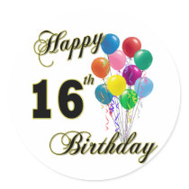 Happy 16th Birthday Gifts and Birthday Apparel Stickers