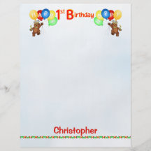 Happy 1st Birthday Bear Scrapbook Paper 2 Custom Flyer