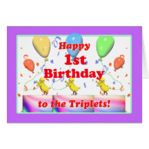 Happy 1st Birthday Chickens for Triplets Greeting Cards