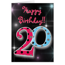 Happy 20th birthday fun & bright polka dot card