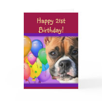 Happy 21st birthday boxer dog greeting card