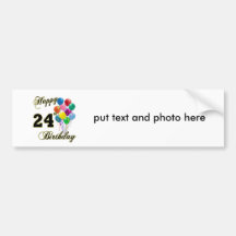 Happy 24th Birthday Gifts with Balloons Bumper Stickers