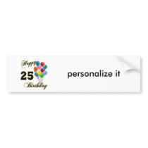 Happy 25th Birthday Gifts with Balloons Bumper Sticker