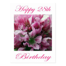 Happy 28th Birthday Pink and Green Flower Postcard