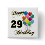 Happy 29th Birthday Gifts with Balloons buttons