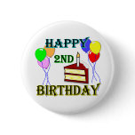 Happy 2nd Birthday with Cake, Balloons and Candle buttons