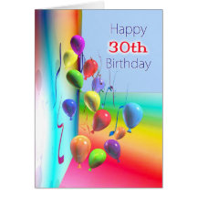 Happy 30th Birthday Balloon Wall Greeting Cards