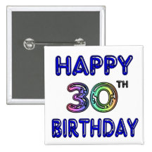 Happy 30th Birthday Design in Balloon Font Button