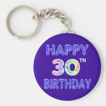 Happy 30th Birthday Design in Balloon Font Keychains