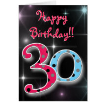 Happy 30th birthday fun & bright polka dot card