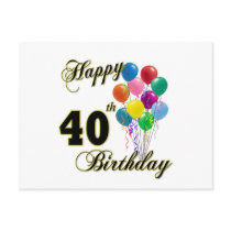 Happy 40th Birthday Gifts and Birthday Apparel Post Cards