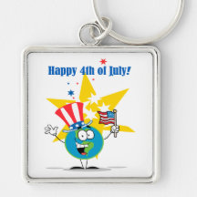 happy 4th of july globe cartoon patriotic keychain