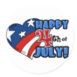 Happy 4th of July Stars & Stripes Heart Round Stickers