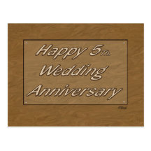 Happy 5th. Wedding Anniversary Wood Postcards