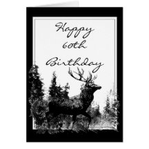 Happy 60th Birthday Custom Vintage Stag, Deer Card
