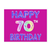 Happy 70th Birthday Gifts in Balloon Font Post Cards