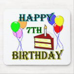 Happy 7th Birthday with Cake, Balloons and Candle mousepads
